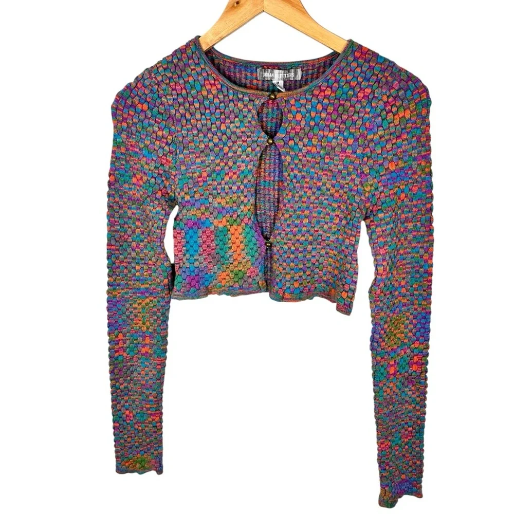 Urban Outfitters Piper Keyhole Textured Knit Long Sleeved Crop Top Sz Medium